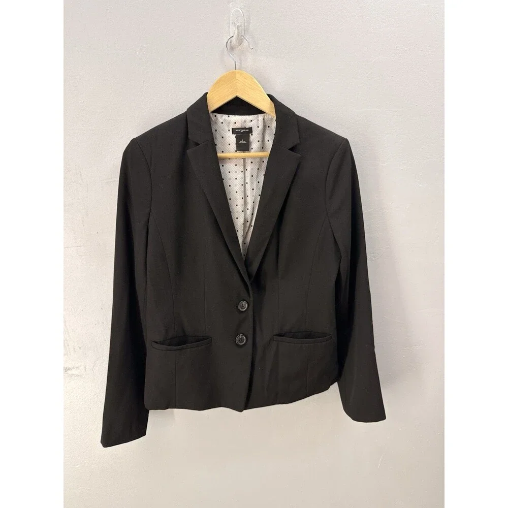Ann Taylor women's size 8 jacket blazer black weave button front - Picture 1 of 13